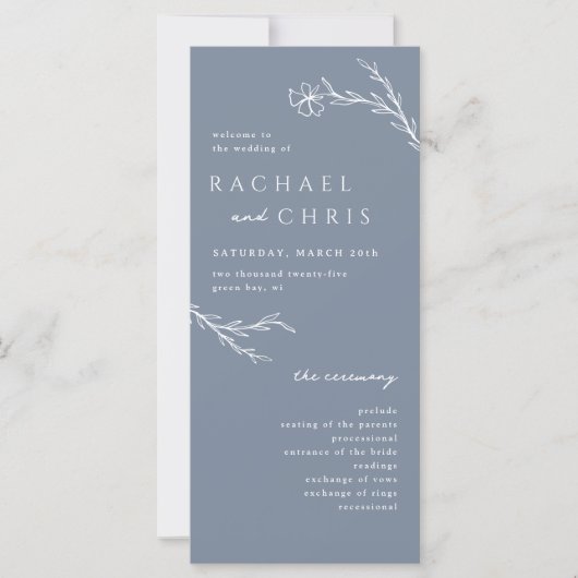 Dusty Steel Blue Modern Floral Botanisch Programma (Voorkant)