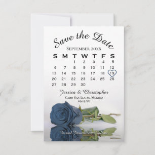 Dusty Steel Blue Roos Elegant Wedding Calendar Save The Date