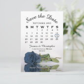 Dusty Steel Blue Roos Elegant Wedding Calendar Save The Date (Staand voorkant)