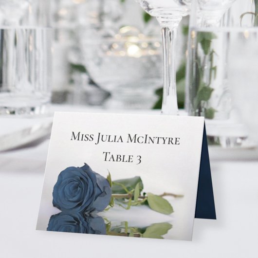 Dusty Steel Blue Roos Wedding DIY Fold Place Card Kaart