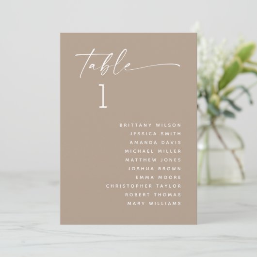 Dusty Taupe Minimalistische Wedding Zitting Grafie Kaart (Staand voorkant)