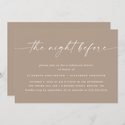 Dusty Taupe repetitie diner | Elegante bruiloft Kaart (Voorkant / Achterkant)