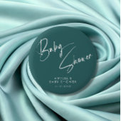 Dusty Teal Baby Shower Elegant Script Design Ronde Button 5,7 Cm