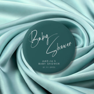 Dusty Teal Baby Shower Elegant Script Design Ronde Button 5,7 Cm