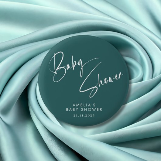 Dusty Teal Baby Shower Elegant Script Design Ronde Button 5,7 Cm