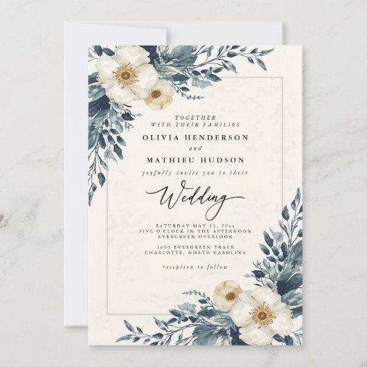 Dusty Teal Botanical Whimsy Wedding Kaart (Voorkant)