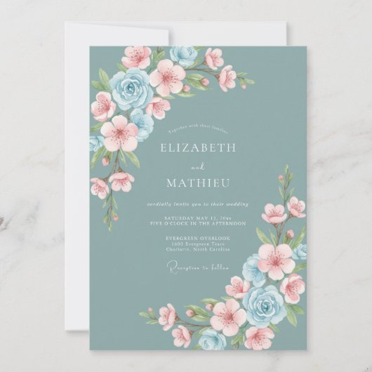 Dusty Teal Captivating Spring Wedding Kaart (Voorkant)