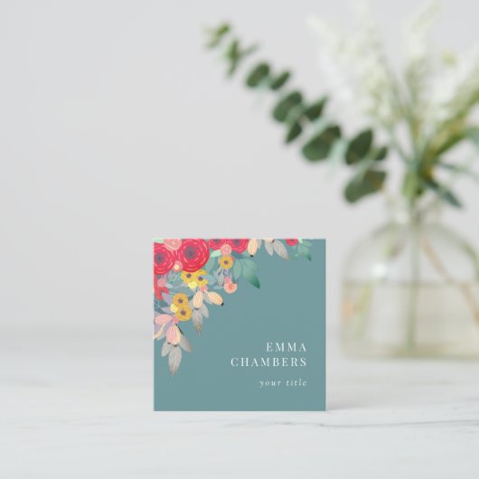 Dusty Turquoise | Boho Floral Visitekaartje (Staand voorkant)