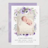 Dusty Violet Birth Announding-fotokaart Aankondiging (Voorkant / Achterkant)
