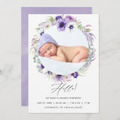Dusty Violet Birth Announding-fotokaart Aankondiging (Voorkant / Achterkant)