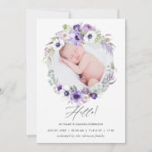 Dusty Violet Birth Announding-fotokaart Aankondiging (Voorkant)