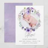 Dusty Violet Birth Announding-fotokaart Aankondiging (Voorkant / Achterkant)