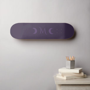 Dusty Violet Crescent Moons Monogram Persoonlijk Skateboard