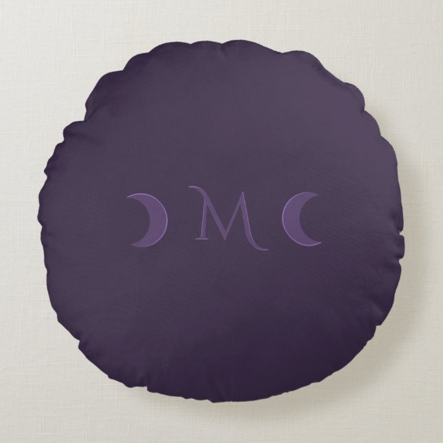 Dusty Violet Crescent Moons Monogram Rond Kussen (Voorkant)