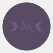 Dusty Violet Crescent Moons Monogram Ronde Sticker (Voorkant)