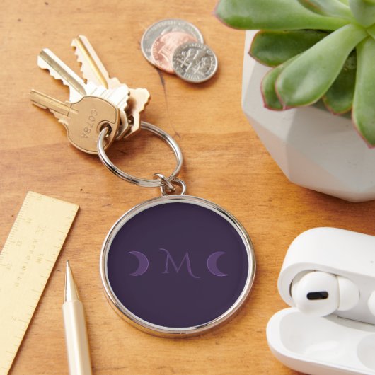 Dusty Violet Crescent Moons Monogram Sleutelhanger (Bureau)