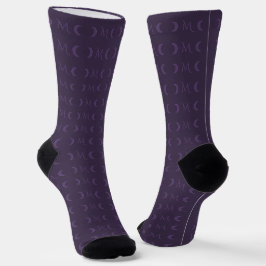 Dusty Violet Crescent Moons Monogram Sokken