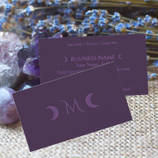 Dusty Violet Crescent Moons Monogram Visitekaartje