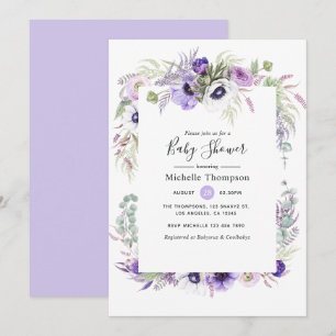 Dusty Violet Floral Baby shower Kaart
