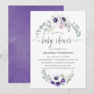 Dusty Violet Floral Baby shower Kaart
