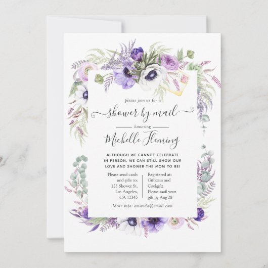 Dusty Violet Floral Baby shower per post Kaart (Voorkant)