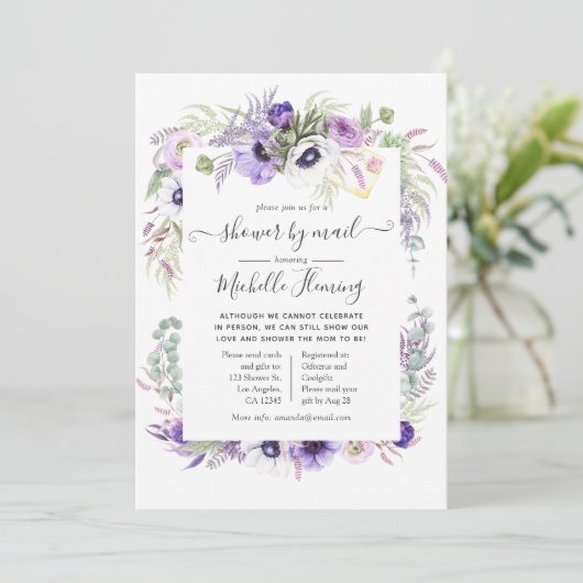 Dusty Violet Floral Baby shower per post Kaart (Staand voorkant)