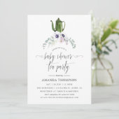 Dusty Violet Floral Baby shower Tea Party Kaart (Staand voorkant)
