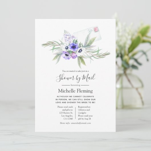 Dusty Violet Floral Bridal of Baby shower per post Kaart (Staand voorkant)