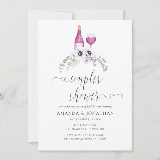 Dusty Violet Floral Couples Showin Wine Tasting Kaart (Voorkant)