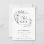 Dusty Violet Floral Gold Lijst Save the Date Aankondiging (Voorkant)