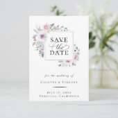 Dusty Violet Floral Gold Lijst Save the Date Aankondiging (Staand voorkant)