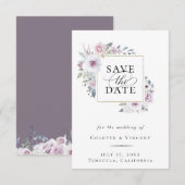Dusty Violet Floral Gold Lijst Save the Date Aankondiging (Voorkant / Achterkant)