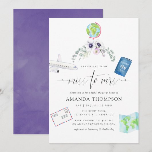 Dusty Violet Floral Miss to Mrs Vrijgezellenfeest Kaart (Voorkant / Achterkant)