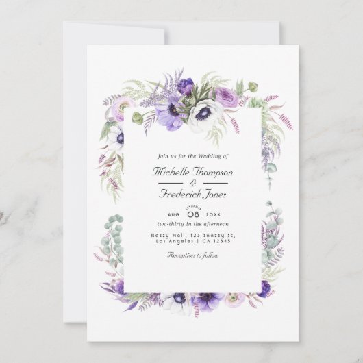 Dusty Violet Floral QR Code RSVP Weddenschap Kaart (Voorkant)