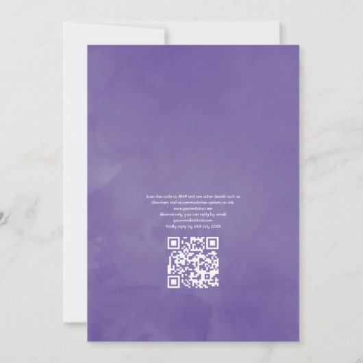 Dusty Violet Floral QR Code RSVP Weddenschap Kaart (Achterkant)