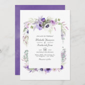 Dusty Violet Floral QR Code RSVP Weddenschap Kaart (Voorkant / Achterkant)