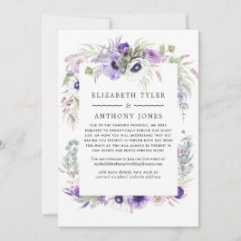 Dusty Violet Floral Reduced Wedding Guest List Aankondiging