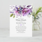 Dusty Violet Floral Virtual Baby of Vrijgezellenfe Kaart (Staand voorkant)