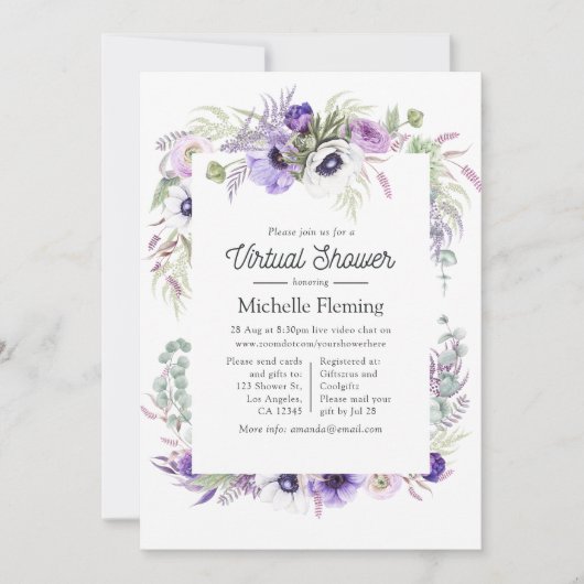 Dusty Violet Floral Virtual Baby shower Kaart (Voorkant)
