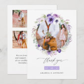 Dusty Violet Pastel Bloemen Bruiloft Foto Collage Bedankkaart (Voorkant / Achterkant)