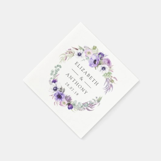 Dusty Violet Pastel Bloemen Bruiloft Servet (Hoek)