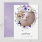 Dusty Violet Pastel Floral Foto Zwangerschap Aankondiging (Voorkant / Achterkant)