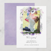 Dusty Violet Pastel Floral Foto Zwangerschap Aankondiging (Voorkant / Achterkant)