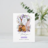 Dusty Violet Pastel Floral Wedding Photo Dank u Briefkaart (Staand voorkant)