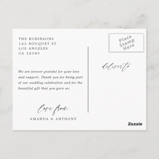 Dusty Violet Pastel Floral Wedding Photo Dank u Briefkaart (Achterkant)