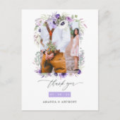 Dusty Violet Pastel Floral Wedding Photo Dank u Briefkaart (Voorkant)