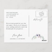 Dusty Violet Pastel Floral Wedding Photo Dank u Briefkaart (Achterkant)