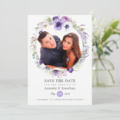 Dusty Violet Pastel Waterverf Foto Bruiloft Save The Date (Staand voorkant)