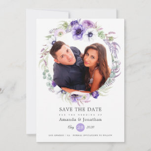 Dusty Violet Pastel Waterverf Foto Bruiloft Save The Date