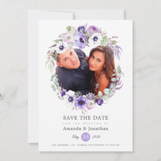 Dusty Violet Pastel Waterverf Foto Bruiloft Save The Date (Voorkant)